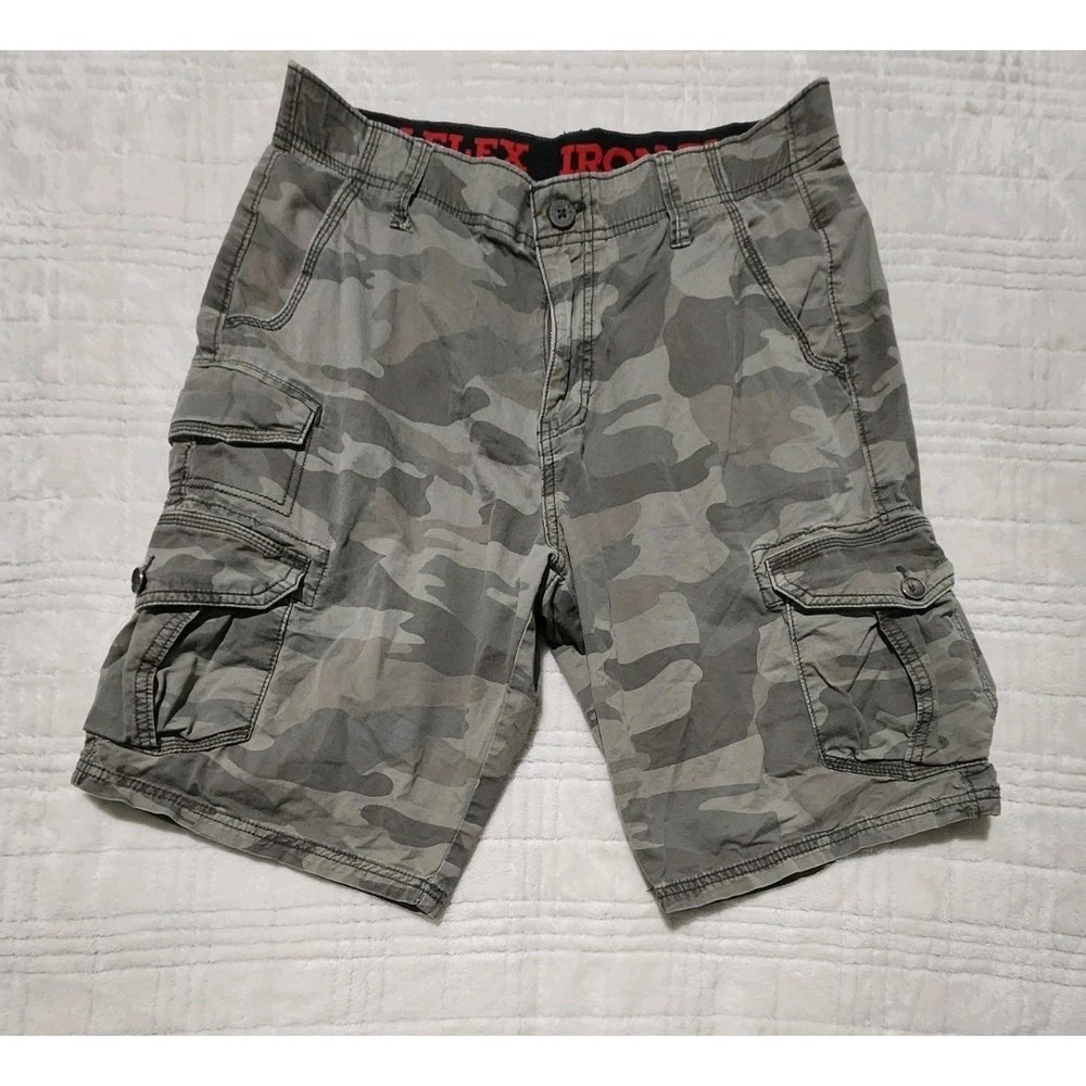 Iron Co. Flex Men's Gray Cargo Hiking‎ Shorts 10" Camouflage Camo Canvas Size 30